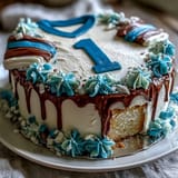 Festive graduation sports jersey cake decorated with edible fondant details, including a personalized name and number, perfect for a boys graduation party.