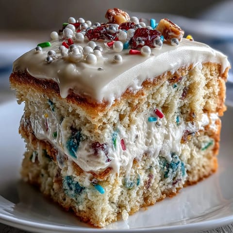 Class of 2026 Confetti Cake with luscious champagne frosting, ready to party.