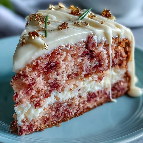 Glistening Rosé Velvet Cake with elegant gold drip, perfect for celebrations.