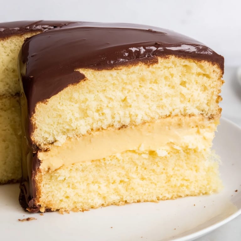 Served on a white plate, the decadent Ho Ho Cake showcases layers of cake and frosting.