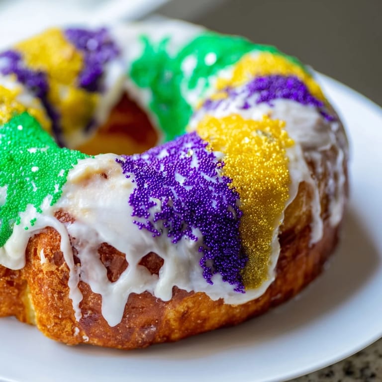 This homemade King Cake is a festive ring, ideal for sharing with friends and family.