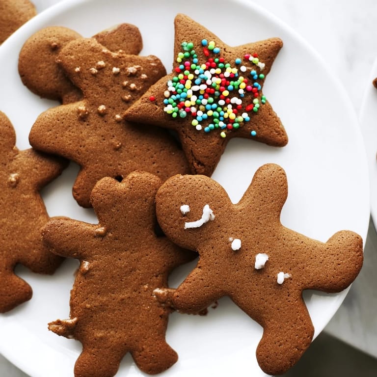 Festive gingerbread cookies, perfectly shaped and spiced, featuring molasses flavors ready to enjoy.