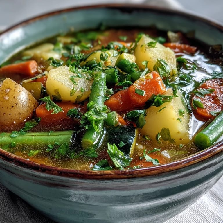 This comforting, easy one-pot Potato and Vegetable Soup features colorful seasonal vegetables simmered in a savory vegetarian broth.