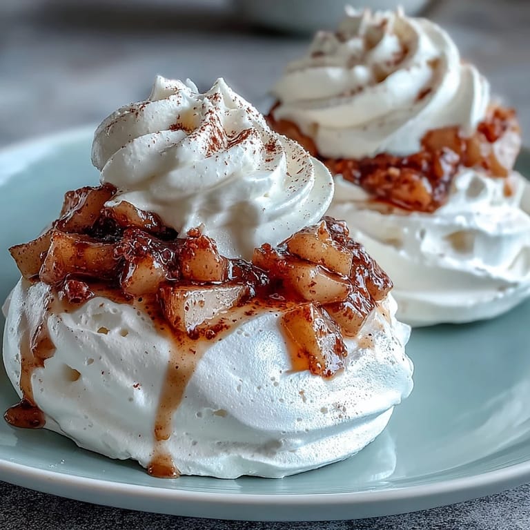 Served Mini Hot Toddy Pavlovas with airy meringue, warm spices, and whisky-soaked pears, perfect for a cozy holiday gathering.