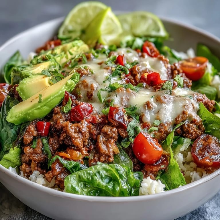 A satisfying Low Carb Burrito Bowl garnished with fresh cilantro and a lime wedge, ready for a healthy weeknight dinner.