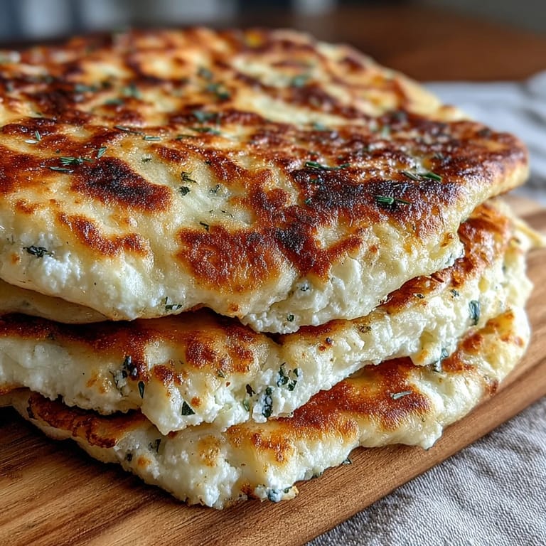 Thick, soft Fluffy Cottage Cheese Flatbread topped with fresh greens and sliced tomatoes for a perfect vegetarian lunch.