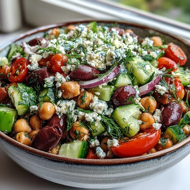 Served in a white bowl, Greek Bean Salad with lemon-marinated beans, tomatoes, and red onions looks colorful.