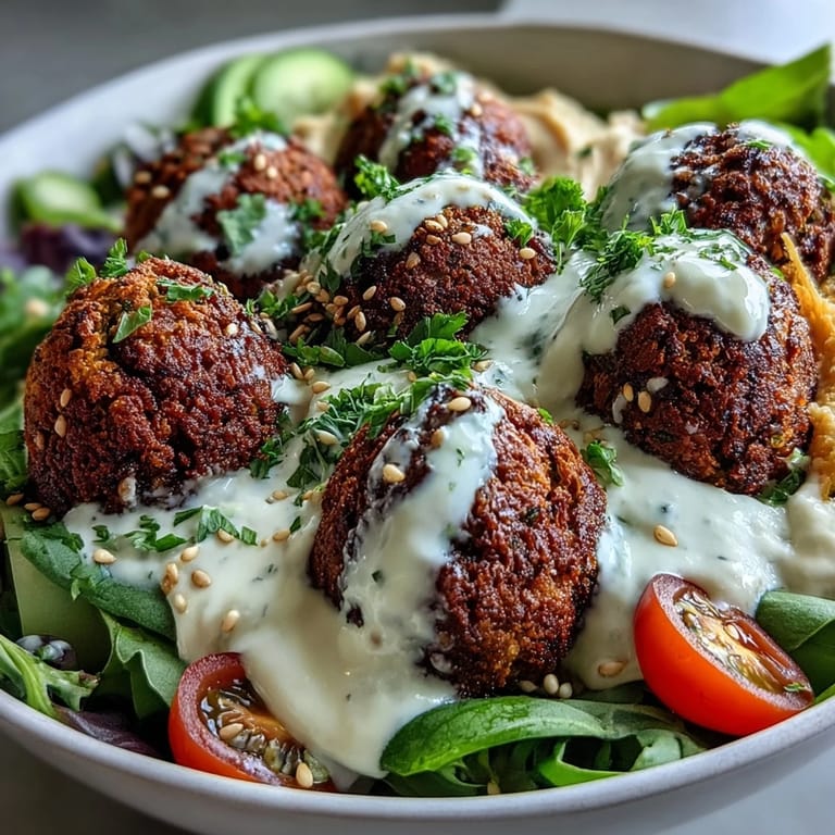 A vibrant falafel bowl with cherry tomatoes, cucumbers, and parsley, served with lemon wedges for a fresh, tangy squeeze.