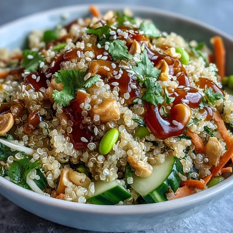 Healthy Thai Coconut Quinoa Bowl served with edamame and fresh limes for zest.