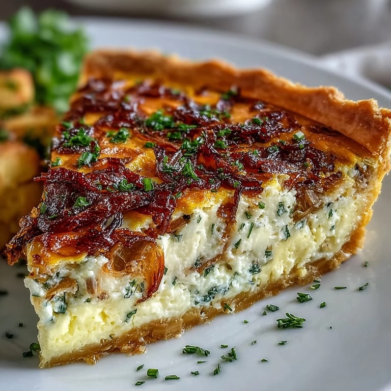 Fluffy egg custard filled with melted Gruyere, fresh herbs, and tender leeks in a flaky crust.