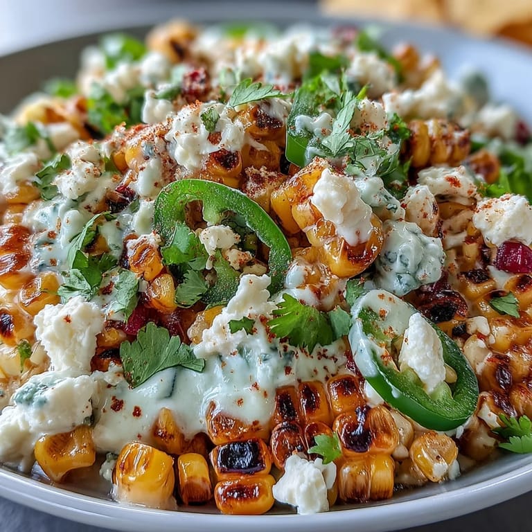 Creamy Mexican Street Corn Salad featuring tangy lime dressing, smoky paprika, and crumbly Cotija cheese for a vibrant side dish.
