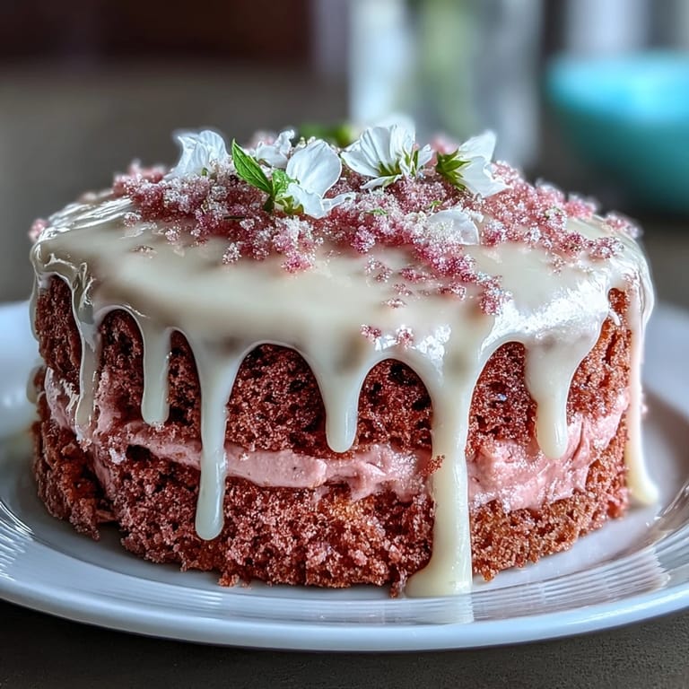 Luscious Bridal Shower Rosé Velvet Cake, its delicate pink hue adorned with shimmering gold.