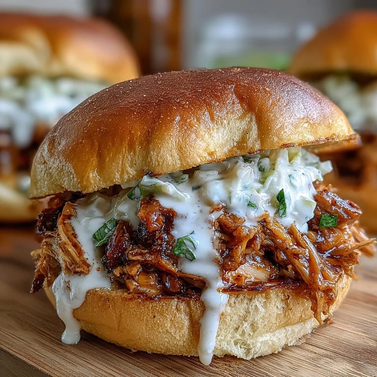 Smoky pulled chicken piled high, drizzled with rich, white Alabama BBQ sauce.