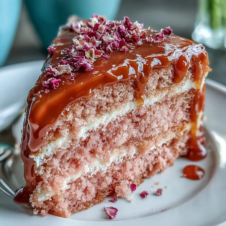 Luxurious Rosé Velvet Cake crowned with a beautiful, edible shimmering gold drip.
