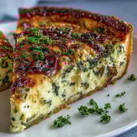 A golden quiche with creamy Gruyere and sautéed leeks, baked to perfection for a spring brunch.