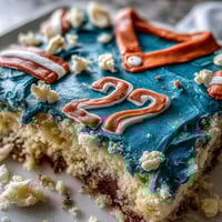 Graduation sports jersey cake shaped like a jersey with vibrant team colors and fondant numbers, celebrating a special milestone with a sporty dessert centerpiece.